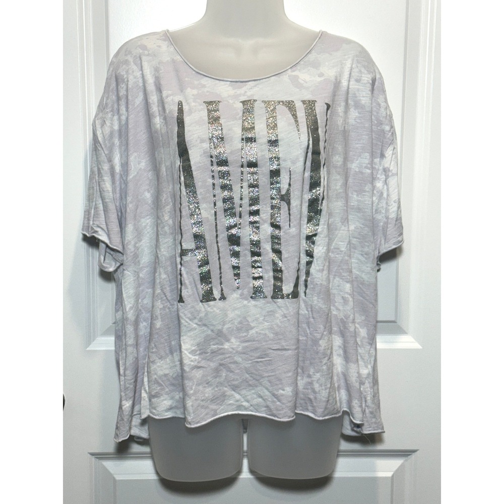 Cato Women's AMEN 18/20W Gray Tie Dye Graphic TShirt Short‎ Sleeve Shirt Top 18